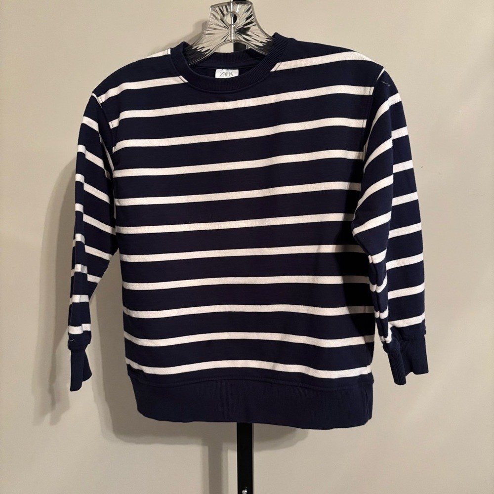 Kids Zara Blue and White Crewneck Sweatshirt with Nautical Stripes